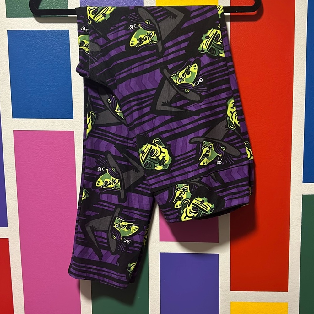 Lularoe Halloween Leggings Tc2 black purple mummy witch Frankenstein monster